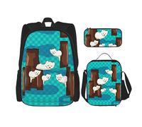 WZYCWB Cute little raccoon Campus life backpack set (3 pieces) - school bag + pencil case + lunch bag, meet all the daily needs of students!, Black, One Size, Black, One Size