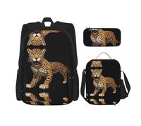 WZYCWB Cute little tiger Backpack (3-piece set), large capacity backpack, student school bag, pencil case, lunch bag combination