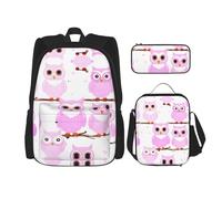 WZYCWB Cute owl Backpack set (3-piece set) - student school bag + pencil case + lunch bag, large capacity backpack, Black, One Size