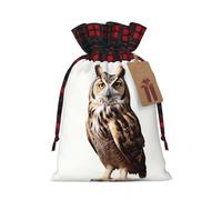 WZYCWB Cute owl Christmas Gift Bags for Christmas Party Supplies Decorations, 8.3 * 11.8 Inch Colorblock Burlap Drawstring Gift Bags,