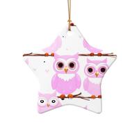WZYCWB Cute owl patterned Star Shape ceramic pendant, perfect for decorating your home Christmas tree for winter parties