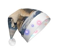 WZYCWB Cute polar bear Patterned Santa Hat | Plush Glowing Holiday Hat for Christmas, New Year's, and Party Events