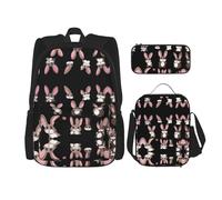 WZYCWB Cute rabbit Backpack (3-piece set), large capacity backpack, student school bag, pencil case, lunch bag combination