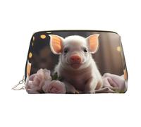 WZYCWB Cute Young Pig Patterned Leather Cosmetic Bag - Perfect for Carry-On or Home Organization
