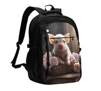 WZYCWB Cute young pig Printed laptop backpack, business men's commuter backpack, computer bag with USB port charging
