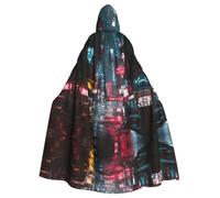 WZYCWB Cyber â€‹â€‹Neon Street Halloween hooded cape, a stylish adult cape perfect for carnivals, themed parties, and masquerades.