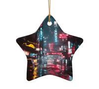 WZYCWB Cyber â€‹â€‹Neon Street patterned Star Shape ceramic pendant, perfect for decorating your home Christmas tree for winter parties