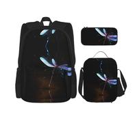 WZYCWB Cyber Dragonfly Backpack set (3-piece set) - student school bag + pencil case + lunch bag, large capacity backpack