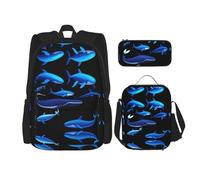 WZYCWB Cyber Whale Backpack (3-piece set), large capacity backpack, student school bag, pencil case, lunch bag combination
