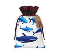 WZYCWB Cyber Whale Christmas Gift Bags for Christmas Party Supplies Decorations, 8.3 * 11.8 Inch Colorblock Burlap Drawstring Gift Bags,