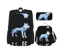 WZYCWB Data Breach Wolf Backpack set (3-piece set) - student school bag + pencil case + lunch bag, large capacity backpack
