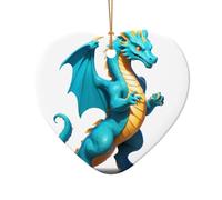 WZYCWB Data Dragon Firewall patterned Heart Shape ceramic pendant, perfect for decorating your home Christmas tree for winter parties
