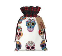 WZYCWB Day of the Dead Masks Christmas Gift Bags for Christmas Party Supplies Decorations, 8.3 * 11.8 Inch Colorblock Burlap Drawstring Gift Bags,