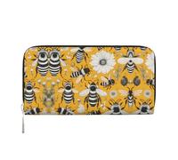 WZYCWB Deer by the river Leather clutch bags zipper wallets and card holders are perfect for travel or daily use, Cartoon Bee, One Size