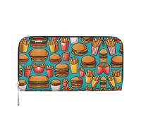 WZYCWB Deer by the river Leather clutch bags zipper wallets and card holders are perfect for travel or daily use, Cartoon Burger Fries, One Size