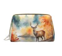 WZYCWB Deer by the river Leather cosmetic bag with pockets, portable travel cosmetic bag, large capacity cosmetic storage bag,