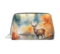 WZYCWB Deer by The River Printed Leather Cosmetic Bag - Stylish and Portable Cosmetic Storage Bag