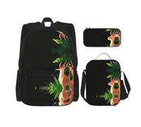 WZYCWB Deer looking into the distance Backpack (3-piece set), large capacity backpack, student school bag, pencil case, lunch bag combination