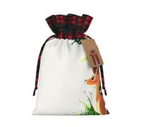 WZYCWB Deer looking into the distance Christmas Gift Bags for Christmas Party Supplies Decorations, 8.3 * 11.8 Inch Colorblock Burlap Drawstring Gift Bags,