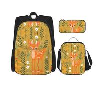WZYCWB deer motif Backpack set (3-piece set) - student school bag + pencil case + lunch bag, large capacity backpack