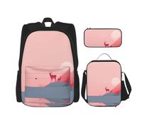 WZYCWB Deer on the Rock Backpack set (3-piece set) - student school bag + pencil case + lunch bag, large capacity backpack, Black, One Size, Black, One Size