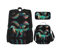 WZYCWB Digital Dragon Backpack (3-piece set), large capacity backpack, student school bag, pencil case, lunch bag combination