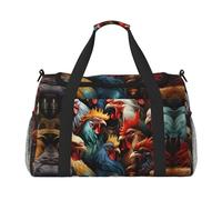 WZYCWB Dog Girl with Flowers Handheld travel bag weekend bag fitness yoga bag suitable for fitness and other scenarios, Colorful Roosters Standing Together, One Size