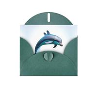 WZYCWB Dolphin jump Printed Dark Green Pearlescent Paper Holiday Cards 6x4 Inches - With Envelopes for Birthdays, Weddings, and Condolences