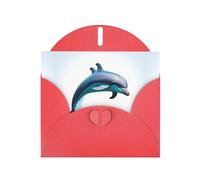 WZYCWB Dolphin jump Printed Red Pearlescent Paper Holiday Cards 6x4 Inches - With Envelopes for Birthdays, Weddings, and Condolences