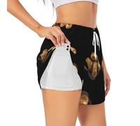 WZYCWB Double-Layer Anti-Exposure Sports Shorts - Fresh Potatoes M Print Loose-Fit, High-Waisted Fitness Running Pants White
