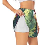 WZYCWB Double-Layer Anti-Exposure Sports Shorts - The Mysterious Venus Flytrap waits L Print Loose-Fit, High-Waisted Fitness Running Pants White