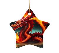 WZYCWB Dragon King in Fire patterned Star Shape ceramic pendant, perfect for decorating your home Christmas tree for winter parties