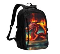 WZYCWB Dragon King in Fire Printed laptop backpack, business men's commuter backpack, computer bag with USB port charging