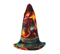 WZYCWB Dragon King in Fire Printed Large Hooded Cape, Holiday Party Costume, Carnival Party Prop, Sizes S/M/L