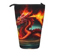 WZYCWB Dragon King in Fire Printed Retractable Pen Holder Suitable for use as a Simple Cosmetic Bag, Wallet, etc.