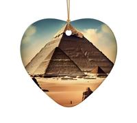 WZYCWB Dreaming of the Pyramids of Khufu patterned Heart Shape ceramic pendant, perfect for decorating your home Christmas tree for winter parties