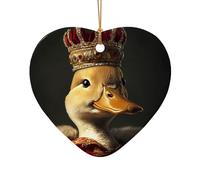 WZYCWB Duckling with crown patterned Heart Shape ceramic pendant, perfect for decorating your home Christmas tree for winter parties