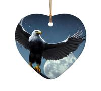 WZYCWB Eagle under the stars patterned Heart Shape ceramic pendant, perfect for decorating your home Christmas tree for winter parties