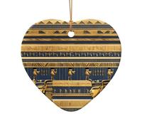 WZYCWB Egyptian Pharaonic Frescoes patterned Heart Shape ceramic pendant, perfect for decorating your home Christmas tree for winter parties