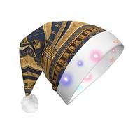 WZYCWB Egyptian Pharaonic Frescoes Patterned Santa Hat | Plush Glowing Holiday Hat for Christmas, New Year's, and Party Events