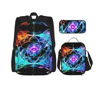 WZYCWB Eight Dimensional Space Campus life backpack set (3 pieces) - school bag + pencil case + lunch bag, meet all the daily needs of students!, Black, One Size, Black, One Size