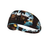 WZYCWB Elastic Exercise Headband, Outdoor Sports Elastic Headband, Fitness, Yoga, Running, Cycling Cartoon Pirate Ship Pattern