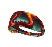 WZYCWB Elastic Exercise Headband, Outdoor Sports Elastic Headband, Fitness, Yoga, Running, Cycling Dragon King in Fire Pattern