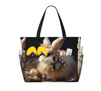WZYCWB Elegant Bunny Foldable beach travel bag, large capacity beach bag with zipper, perfect for shopping bags, pool, gym, travel shopping,