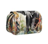 WZYCWB Elephants in the Forest Patterned Portable Pencil Case ideal for organizing pens in the office or storing makeup brushes