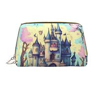 WZYCWB Fairytale Castle Leather cosmetic bag with pockets, portable travel cosmetic bag, large capacity cosmetic storage bag,