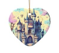 WZYCWB Fairytale Castle patterned Heart Shape ceramic pendant, perfect for decorating your home Christmas tree for winter parties