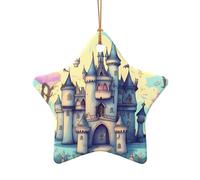 WZYCWB Fairytale Castle patterned Star Shape ceramic pendant, perfect for decorating your home Christmas tree for winter parties