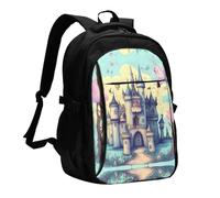 WZYCWB Fairytale Castle Printed laptop backpack, business men's commuter backpack, computer bag with USB port charging