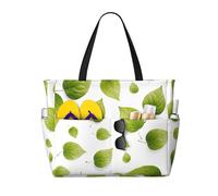 WZYCWB fallen green leaves Foldable beach travel bag, large capacity beach bag with zipper, perfect for shopping bags, pool, gym, travel shopping,
